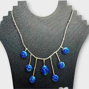 Blue and Green Beaded Bib Necklace